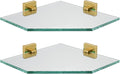 JQK Corner Glass Shelf, Brushed Gold Bathroom 304 Stainless Steel Shower Triangle Floating Wall Shelf, 10 x 10 Tempered Glass, 2 Pack TGS290L10-BG-P2
