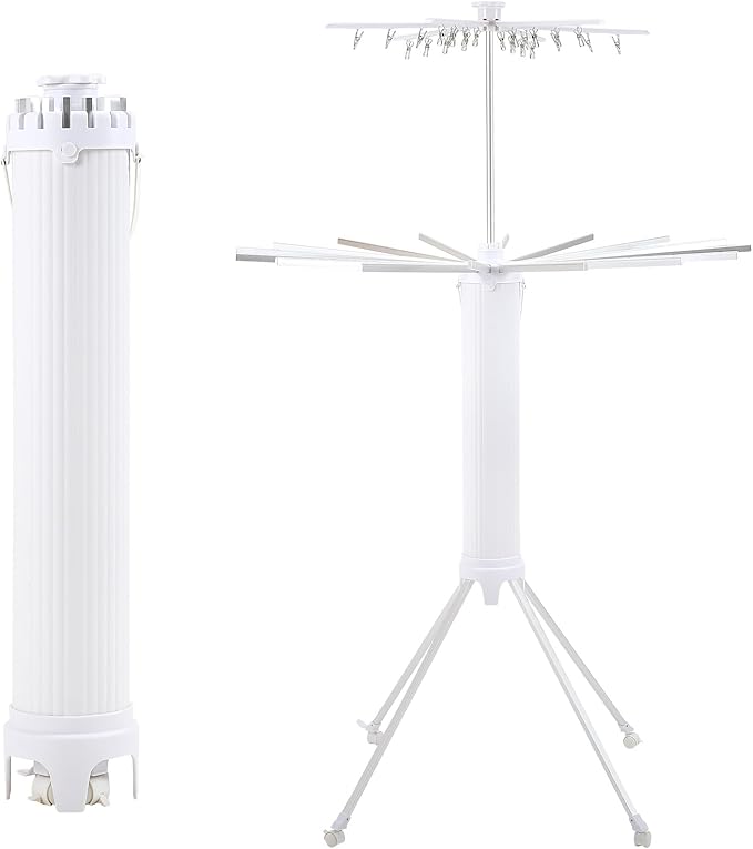 Dollate 4-Legged Clothes Drying Rack Foldable,2 Tier Portable and Collapsible Space Saving Laundry Drying Rack with 4 Pulleys,Aluminum Dry Rack for Clothes