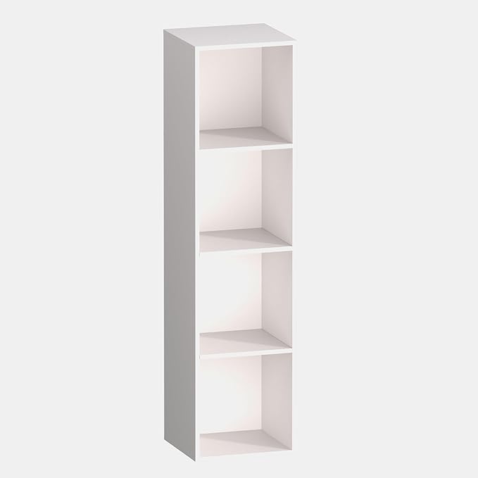 4 Cube Storage Organizer, 4 Tier Cube Bookcase Freestanding Storage Display Organizer for Home Office, Four Cubes Open Shelf Bookshelf (White, 4 Cube)