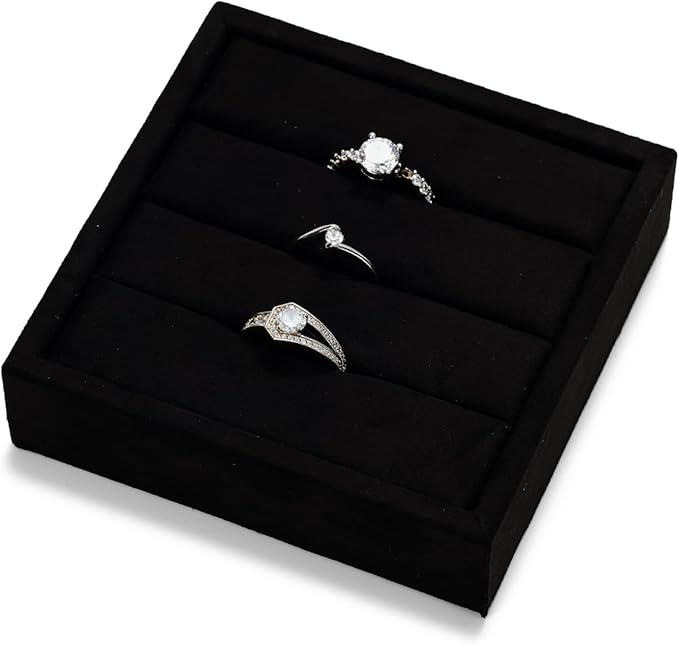 Black Velvet 3-Slots Jewelry Ring Display Tray Showcase Small Jewelry Display Organizer Tray for Rings(S)