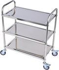 3 Shelf Stainless Steel Cart, 420 lbs, 1MM Thick, Serving With Wheels, Household Service Trolley, 360 Rotation Storage Shelf With Locking Wheels (29.5*15.8*37.4)'' Utility