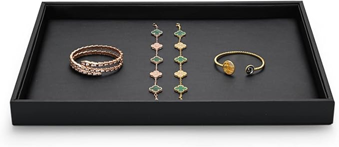 Black PU Leather Jewelry Display Flat Tray Ring Necklace Watch Organizer Display Tray (1 grid)