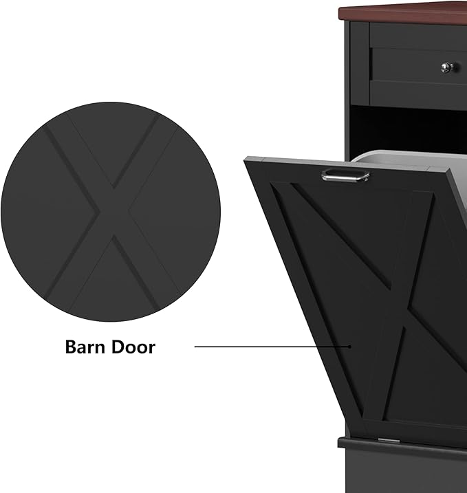 Betterhood Double Tilt Out Trash Cabinet 20 Gallon Wooden Free Standing Laundry Sorter Cabinet,Recycling Cabine with Hideaway Drawer,Tilt Out Trash Cabine Can Bin Kitchen (Black)
