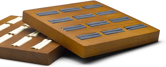 12 Grids Solid Wood Jewelry Organizer Rings Tray Jewelry Rings Showcase Display Organizer Tray (Gray)