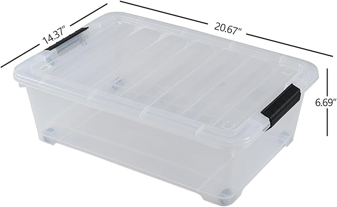 Xyskin 4 Packs 20 Quart Plastic Under Bed Storage Box, Clear Stackable Container Bins for Clothes, Blankets, Winter Clothing, & Shoes