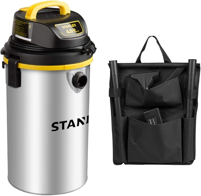 STANLEY Wet/Dry Vacuum SL18133，4.5 Gallon 4 Horsepower Wall-Mounted Hanging Vacuum with 26 Cleaning Range Stainless Steel Tank, Home/Garage/Upholster/Laundry Rooms Vacuum