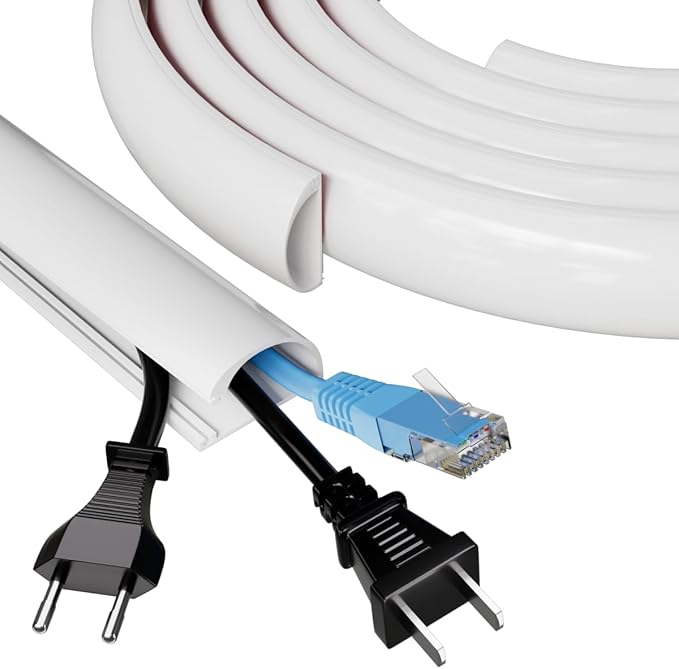 118" Side Open Cord Hider for Wall Mounted Tv, Extension Cable Cover to Hide Conceal Cords Along Wall,Wire Raceway Management Cable Concealer Channel,Electric Cord Organizer Wiremold,W 1.08"× H 0.6"