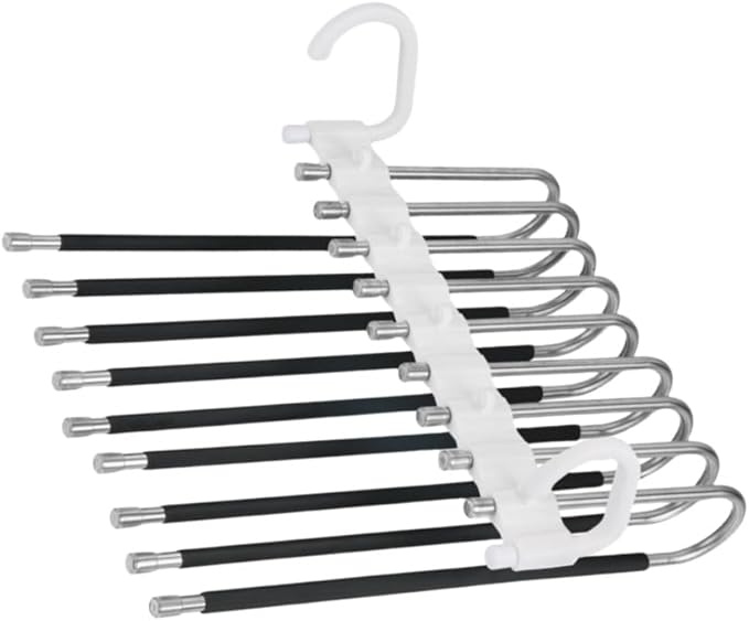 2Pack 9 Layers Foldable Pants Hangers Space Saving Trouser Hanger Multifunctional Trouser Rack Hanger Hanging Hole for Wardrobe Trousers Scarf Jeans (White)