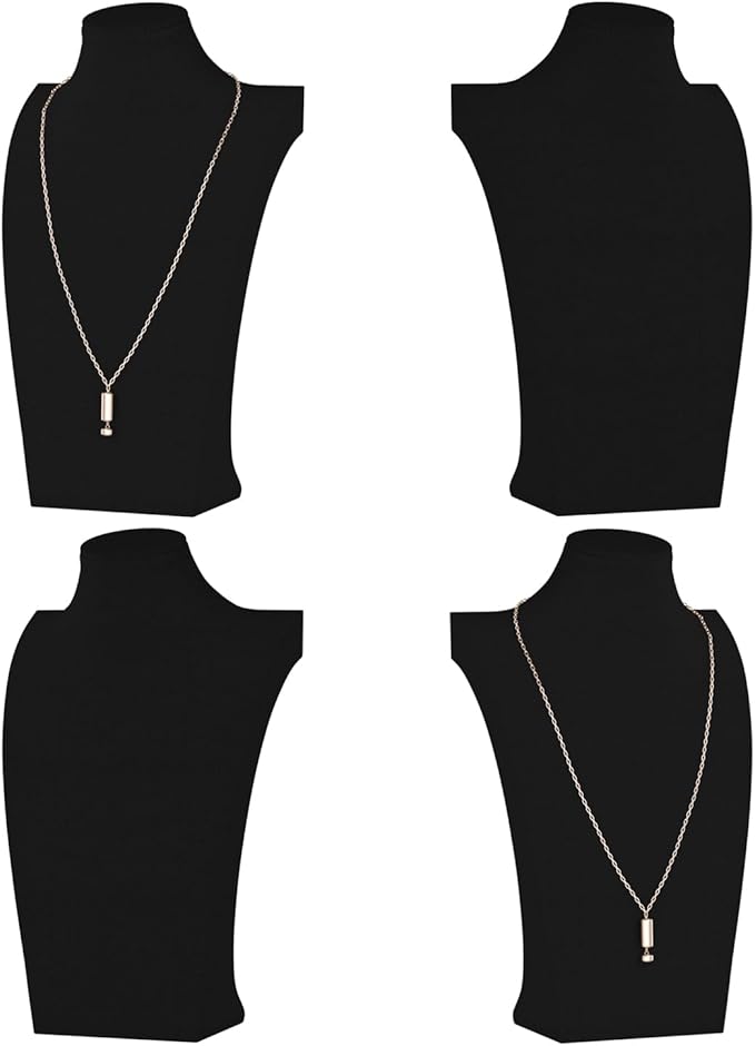 Necklace Bust Display Stand, Necklace Holder, Pendant Chain Necklace Organizer for Women (Black Velvet, S 4PCS)