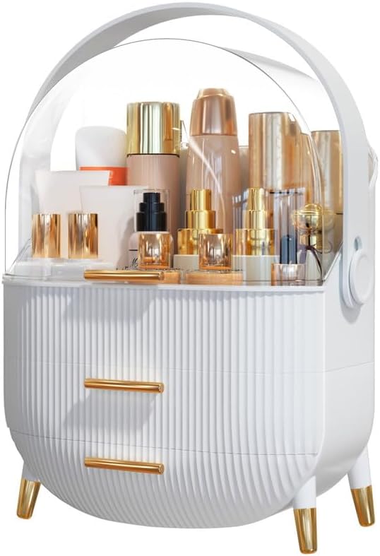Makeup Organizer Skincare Organizers - Cosmetic Display Cases with Transparent Cover, SkinCare Organizers for Bathroom Countertop, Bedroom Vanity Desk, Lipstick Organizer, White