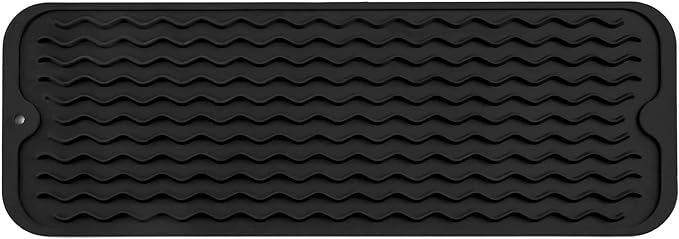 Silicone Dish Drying Mat for Multiple Usage,Easy clean,Eco-friendly,Heat-resistant Silicone Mat for Kitchen Counter,Sink,Bar,Bottle,or Cup Black M 17 inches x 6 inches