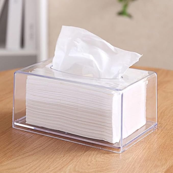 Acrylic Tissue Box Cover Rectangle, Dryer Sheet Holder, Clear Dryer Sheets Dispenser, Plastic Napkin Organizer for Laundry Room, Bathroom, Desk, Office Room (10.2 * 5.5 * 4.3 Inches)