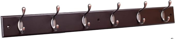 BIRDROCK HOME Oval Hook Coat and Hat Rack | 6 Hooks| Wall Mount | Brown Finish | Bronze Hooks