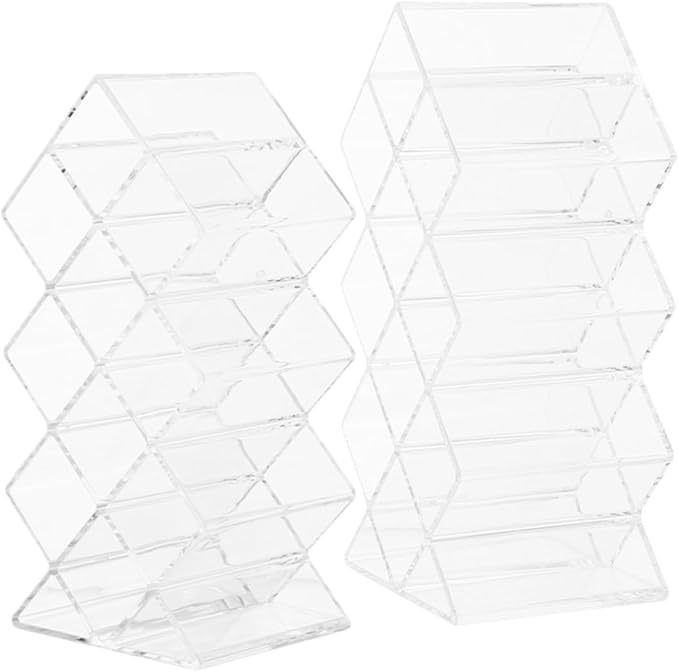 Luxshiny 2Pcs Clear Acrylic Lipstick Organizer with Compartments Dustproof Makeup Display Holder for Lip Gloss Liquid Solid Lipstick Storage Bedroom Supply Vanity Organizer