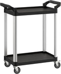 Black Utility/Bussing Cart with Two Shelves - 32" x 16"