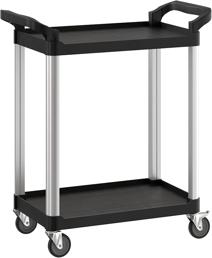 Black Utility/Bussing Cart with Two Shelves - 32" x 16"