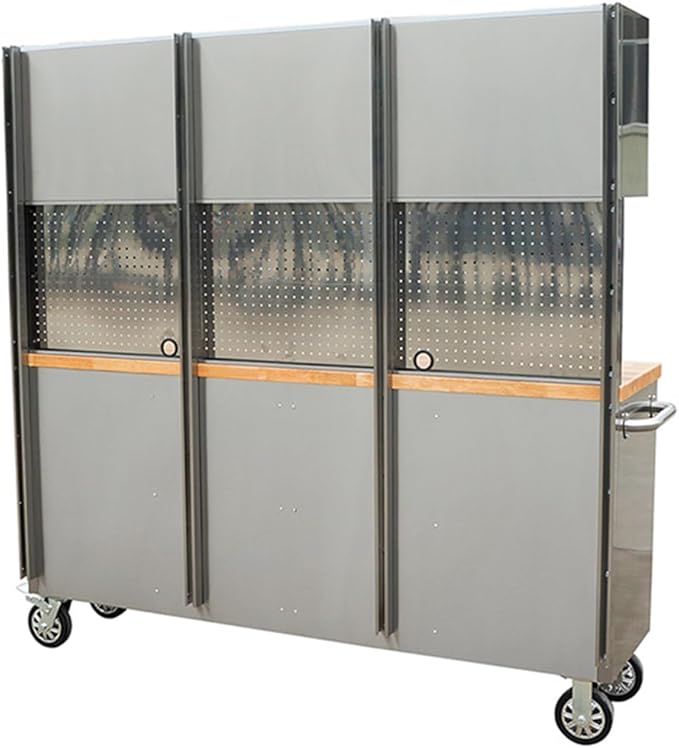 72 inch 15 Drawers Tool Chest with 3 Up Cabinet & Pegboard in Stainless Steel (Stainless Steel)