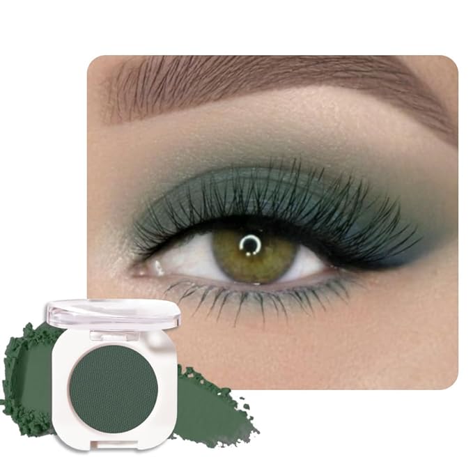 Green Single Matte Eyeshadow Makeup, Neutral Powde Eye Shadow for Women, Forest Green Matte Singles Eyeshadow Palette Pigmented Waterproof, sombras para ojos, Girls Christmas Eyeshadows Gift 16