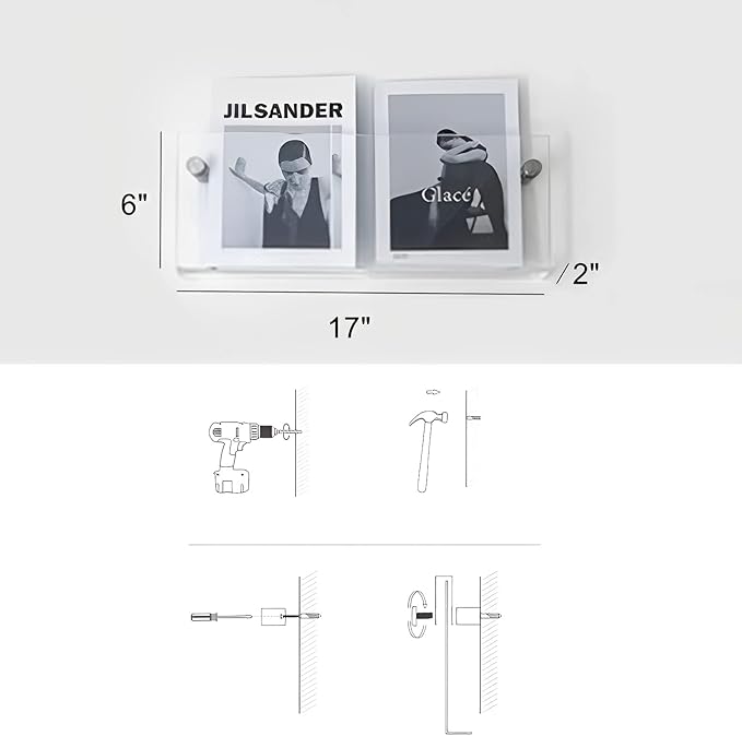 4-Pack 17" Acrylic Magazine Holder Vinyl Records Holder, Display Floating Bookshelves Wall Mounted, Hanging Nursery Book Shelves for Waiting Room, Living Room, Office