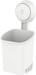 LEVERLOC Powerful Suction Cup Toothbrush Holder, Drill-Free Wall Shower Holder for Toothbrush, Toothpaste, Razor, Removable Suction Cup in Shower, Self-draining Kitchen Tableware Organizer, White
