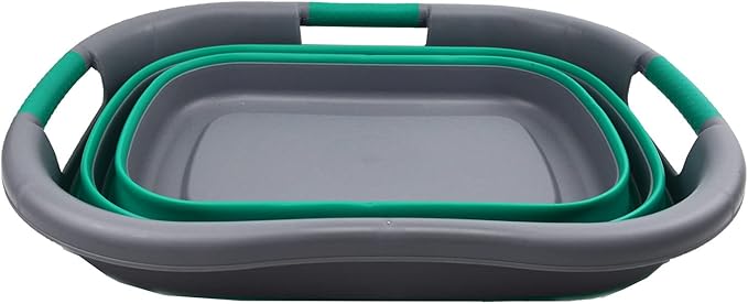SAMMART 30L (7.9 gallon) Collapsible Plastic Laundry Basket - Foldable Pop Up Storage Container/Organizer - Portable Washing Tub - Space Saving Hamper/Basket (1, Dark Grey/Bluish-Green)