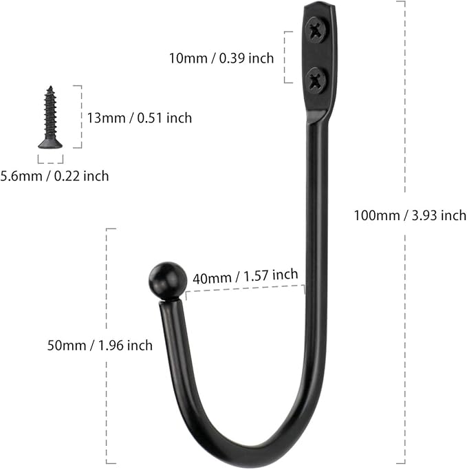 Small Single Coat Hooks Wall Mounted Wooden Entryway Key Hanger Coat Rack, Black, 14pcs with 28 Screws, 3.9inch