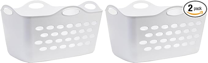 2 Piece, White Rectangular Uncovered Laundry Baskets With 4 Perforated Handles, Suitable For Laundry Rooms, Bedrooms, Living Rooms, Fitting Rooms, Etc.