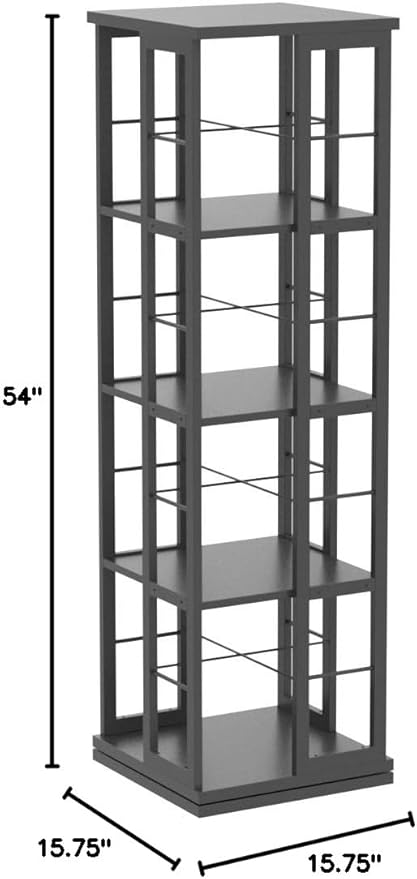Aheaplus Rotating Bookshelf, Corner Bookshelf, 360 Display Wood Spinning Bookshelfs, Floor Standing Bookcase Narrow Shelf Revolving Organizer Storage Rack for Small Space, Bedroom, Study Room, Black