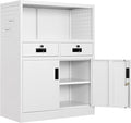 Yizosh Locking Cabinet with 2 Drawers, Metal Storage Cabinet with Locking Doors and Shelves - 41.3" Steel Lockable Storage Cabinet, Metal Cabinet for Home Office, Garage, School (White)