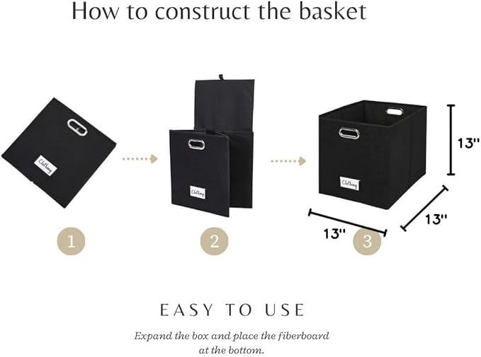 DECOMOMO Black Storage Bins, 13 inch Cube Storage Bins with Labels, Felt Baskets (Cube 13" / 6pcs, Black)