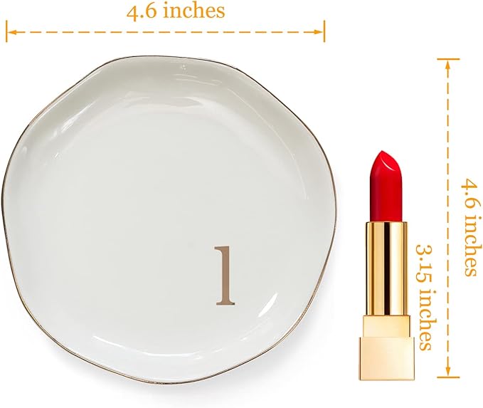 HOME SMILE Initials Ring Dsih Jewery Tray with Personalized L-Monogrammed Engagement Wedding Gifts for Friends,Sister,Birthday Christmas Gifts for Women,Ceramic White