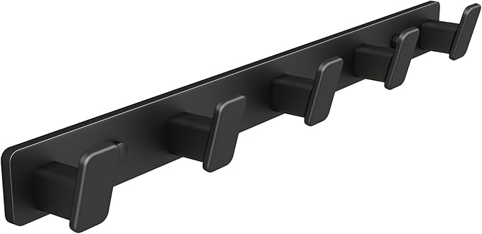 Black Coat Rack Wall Hooks for Hanging Heavy Duty Door Hooks with 5 Hooks Key Holder for Wall Hat Rack for Entrance Coat Hook