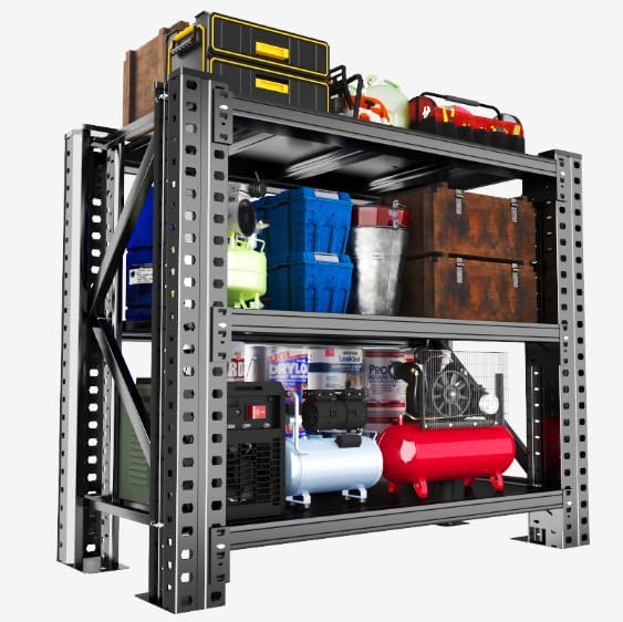 Heavy Duty Garage Shelving Units,5000LBS Deep Storage Shelves,Adjustable Metal Shelves,Large Steel Storage Racks,Industrial Shelving for Shop,Warehouse,Basement (Black, 23.6" D*51.2" W*47" H, 3 tier)