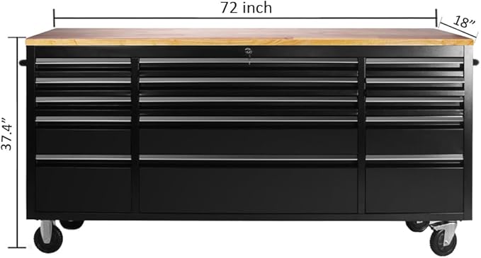 72 inch Tool Chest with 15 Drawers for Garage, Workbench and Repair Store, Tool Cabinet -Black (72 inch Tool Chest- Black)