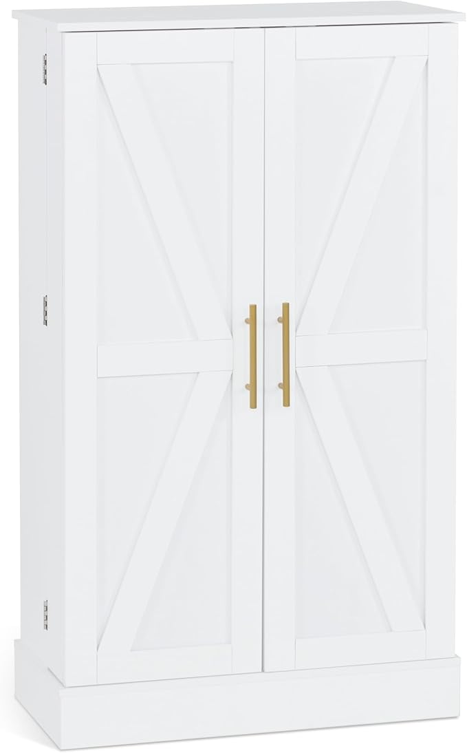 BarberPub Storage Cabinet, Multi-Functional Beauty Salon Organizer with Hinged Door, Adjustable Shelves, for Spa, Home, Office 2024 (White)