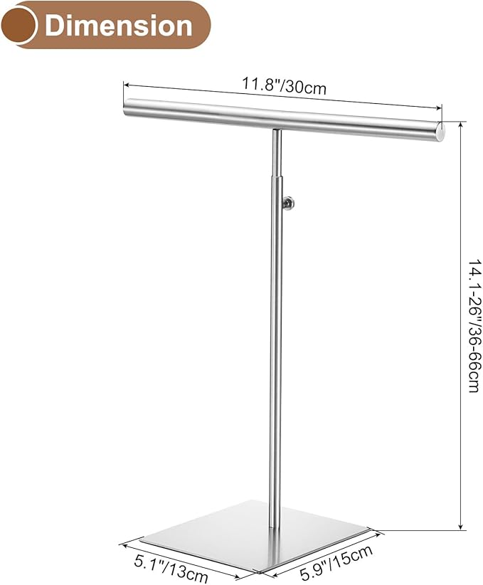 uxcell Necklace Display Stand Adjustable Height Jewelry Rack T Bar Tabletop Purse Holder for Home Boutique Store - Silver