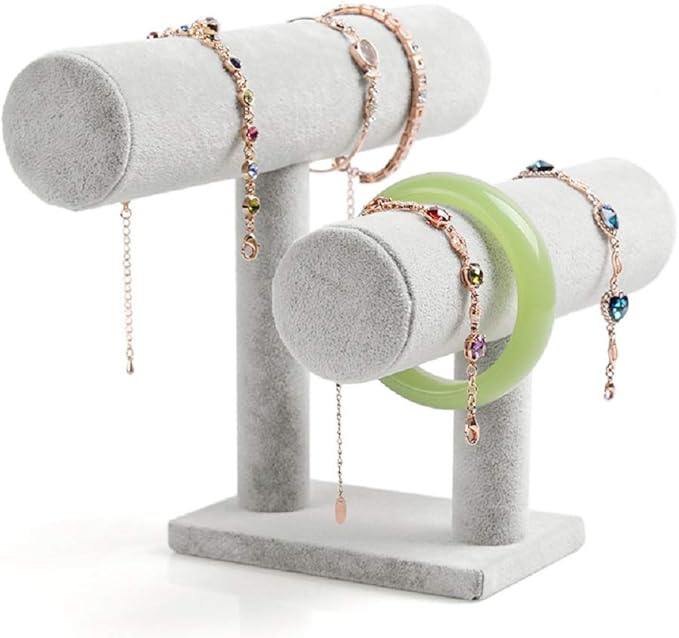 Wudygirl 2 Tier Bracelet Holder Velvet Bracelets Jewelry Holder Watches Holder Jewelry Display Stand Organizer Storage Bangle Necklace Showcase Towers(2 Tier Velvet)