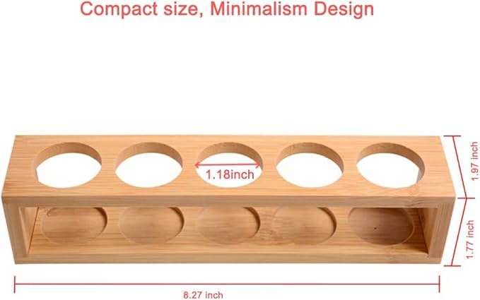 Natural Bamboo Essential Oils Storage Rack fits 15ml bottles 1 Tier Tabletop Display Stand for Aromatherapy Bottles Storage Shelf fits 15ml 10ml 5ml bottles (5 Slots * 2pcs)