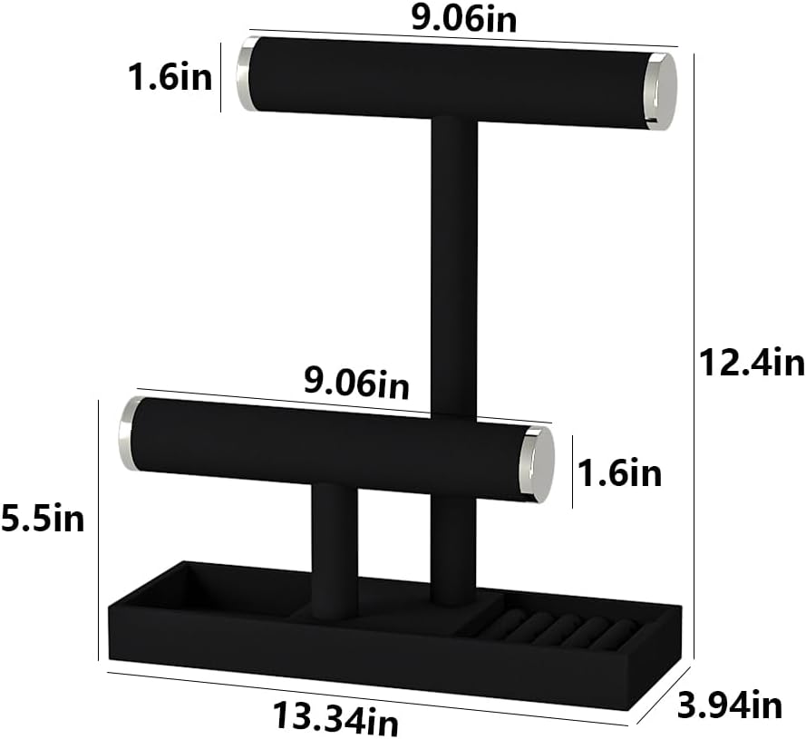 Bracelet and Necklace Holder,Velvet Jewelry Necklace Display Organizer Stand,bracelet Holder for Selling,Bracelet and Necklace Storage Tree (Style 2（Black+ Metal lid）)