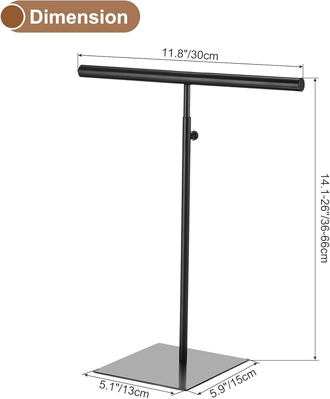 uxcell Necklace Display Stand Adjustable Height Jewelry Rack T Bar Tabletop Purse Holder for Home Boutique Store - Black