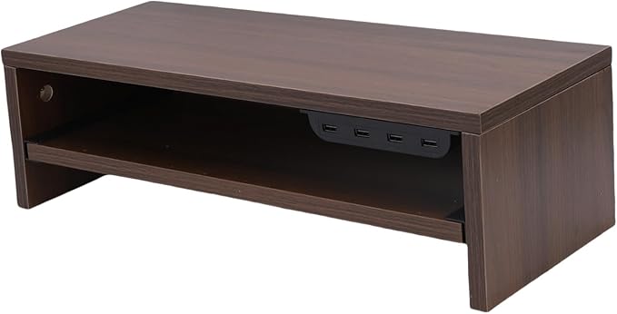 BAFOVY Desktop Monitor Stand Riser with USB Hub and Drawer, 20-Inch Wooden Desk Organizer for Laptop and Computer Screens, 15cm Height Adjustable Solution (Walnut Brown)