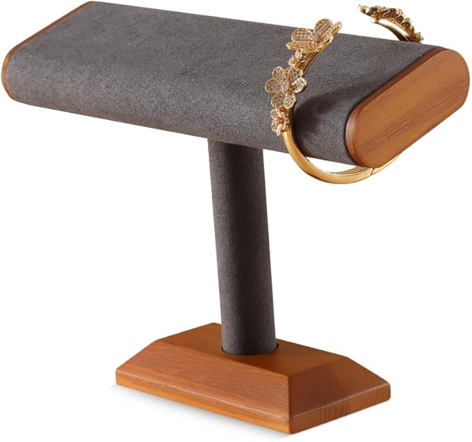 Solid Wood T-bar Watch Display Stand Bracelet Holder Jewelry Tower Organizer Space Saving for Personal Use Vendors Exhibit Trade Shows Retail Stores (Gray)