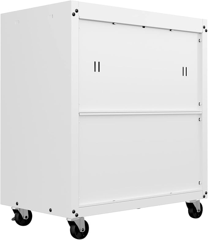 Manhattan Comfort Fortress 31.5-Inch Rolling Garage Tool Chest, 3-Drawer Lockable Mobile Storage Cabinet, Diamond-Textured Steel Utility Organizer with Wheels for Basement, Workshop in White