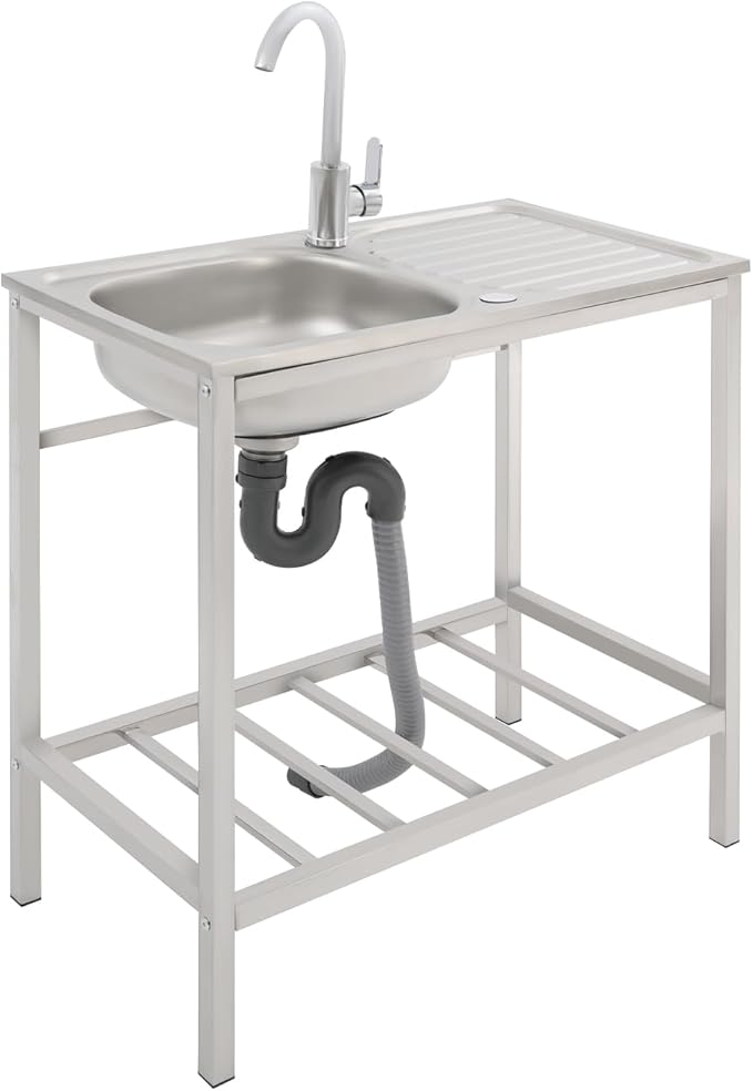 Free Standing Stainless Steel Sink 30" Commercial Sinks with Operation Countertop and Bottom Shelf Utility Sink for Restaurant Cafe Bar Hotel Garage Laundry Room Outdoor