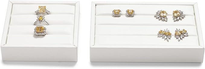 White PU Leather 3-Slots Jewelry Ring Display Tray Showcase Small Jewelry Display Organizer Tray for Rings(M)