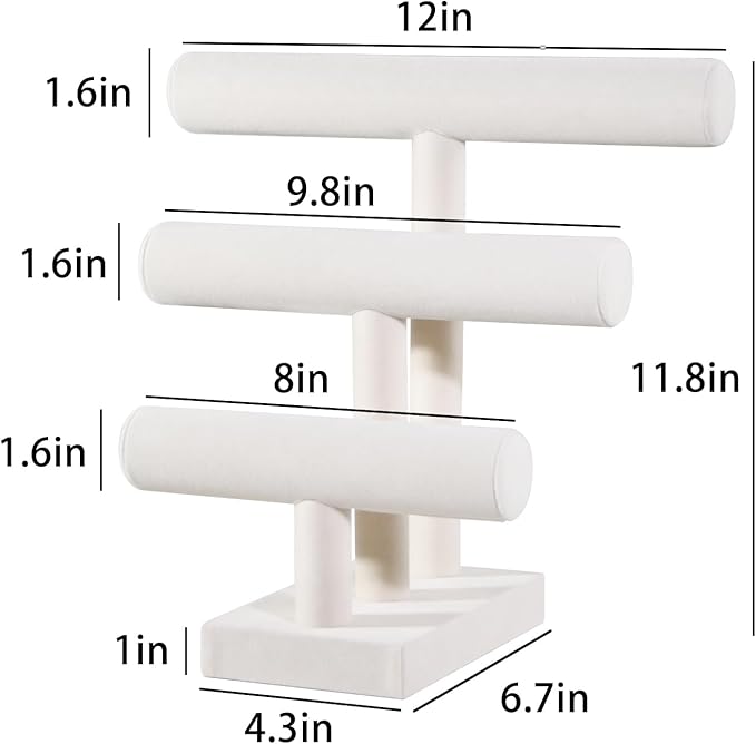 T-Bar Bracelet Holder Stand, Bracelet Jewelry Organizer Stand, Bangle Bracelet Watch Display for Selling, Scrunchie Hair Ties Jewelry Storage Rack for Women (3 tier beige)