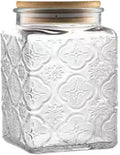 ANSQU 25.3 FL OZ Square Glass Jar, Glass Storage Canister with Airtight Lid, Glass Food Storage Containers for Candy, Coffee, Tea, Canning, Cute Jar (Square Begonia)