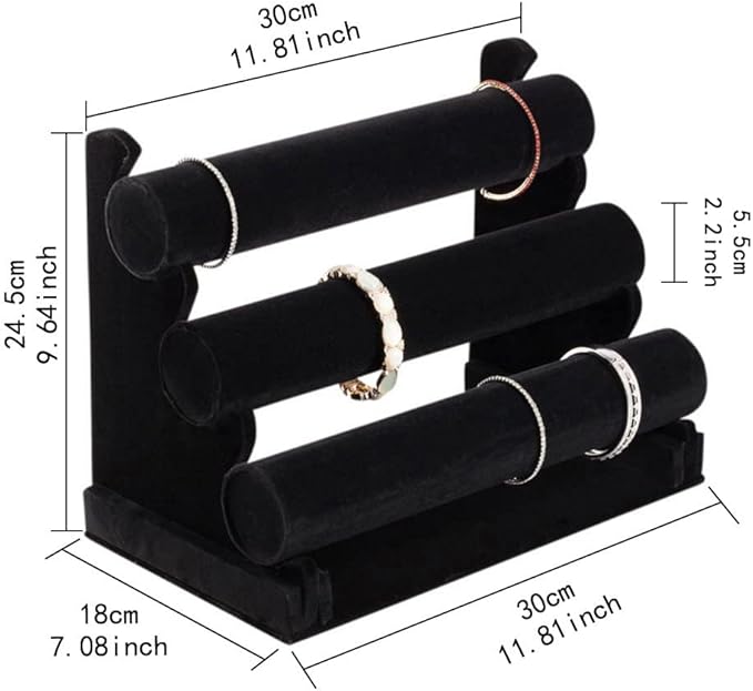 Wudygirl Bracelet Holder Velvet 3 Tier Jewelry Display Stand Storage Watch Bangle Necklace Organizer Showcase(3 Tier)