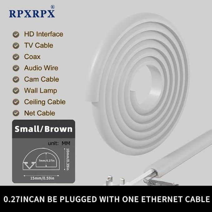 RPXRPXSide Open One Cord Cable Raceway Wire Cover for Cords, Our Cable Track is Best Suited for one Wire (Diameter <0.27"),Wire Raceway Management Cable Concealer Channel (White, 39in)