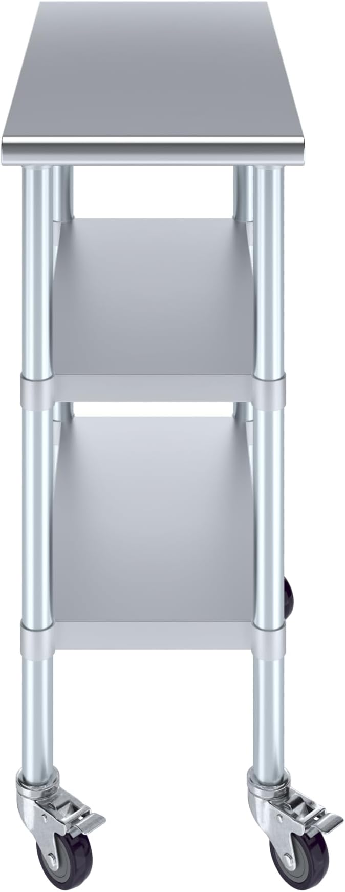 AmGood Stainless Steel Work Table with 2 Shelves and Casters | Metal Utility Table On Wheels (Stainless Steel Work Table with 2 Shelves + Casters, 15" Long x 30" Deep)